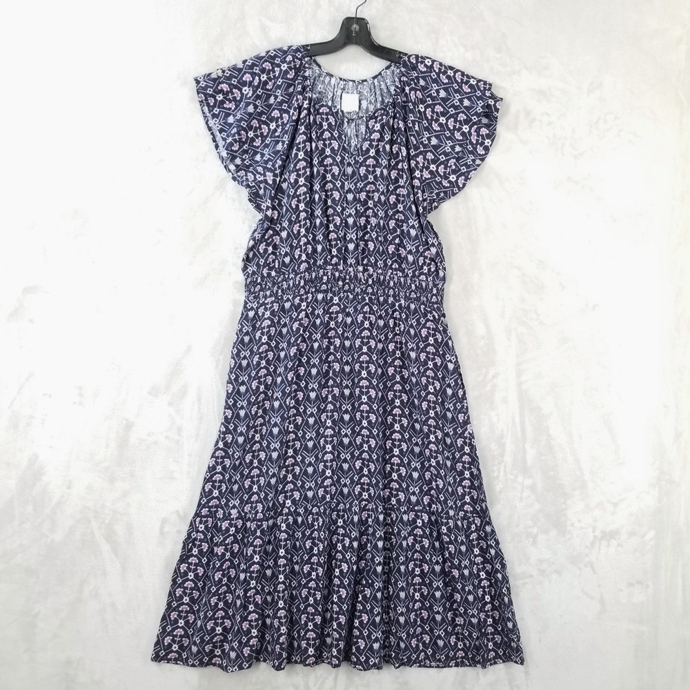 Destination 365 Maxi Dress Womens Size MP Floral Tiered Cotton Flutter Sleeve